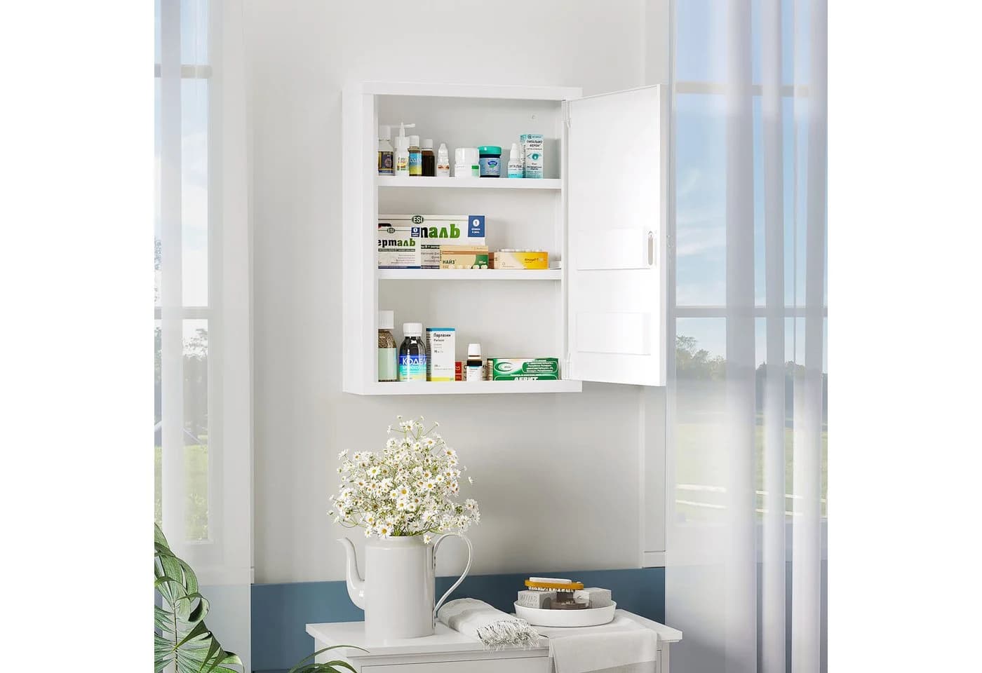 Kleankin Medizinschrank Weiß 3 Fächer 2 Schlüssel - Bild 2