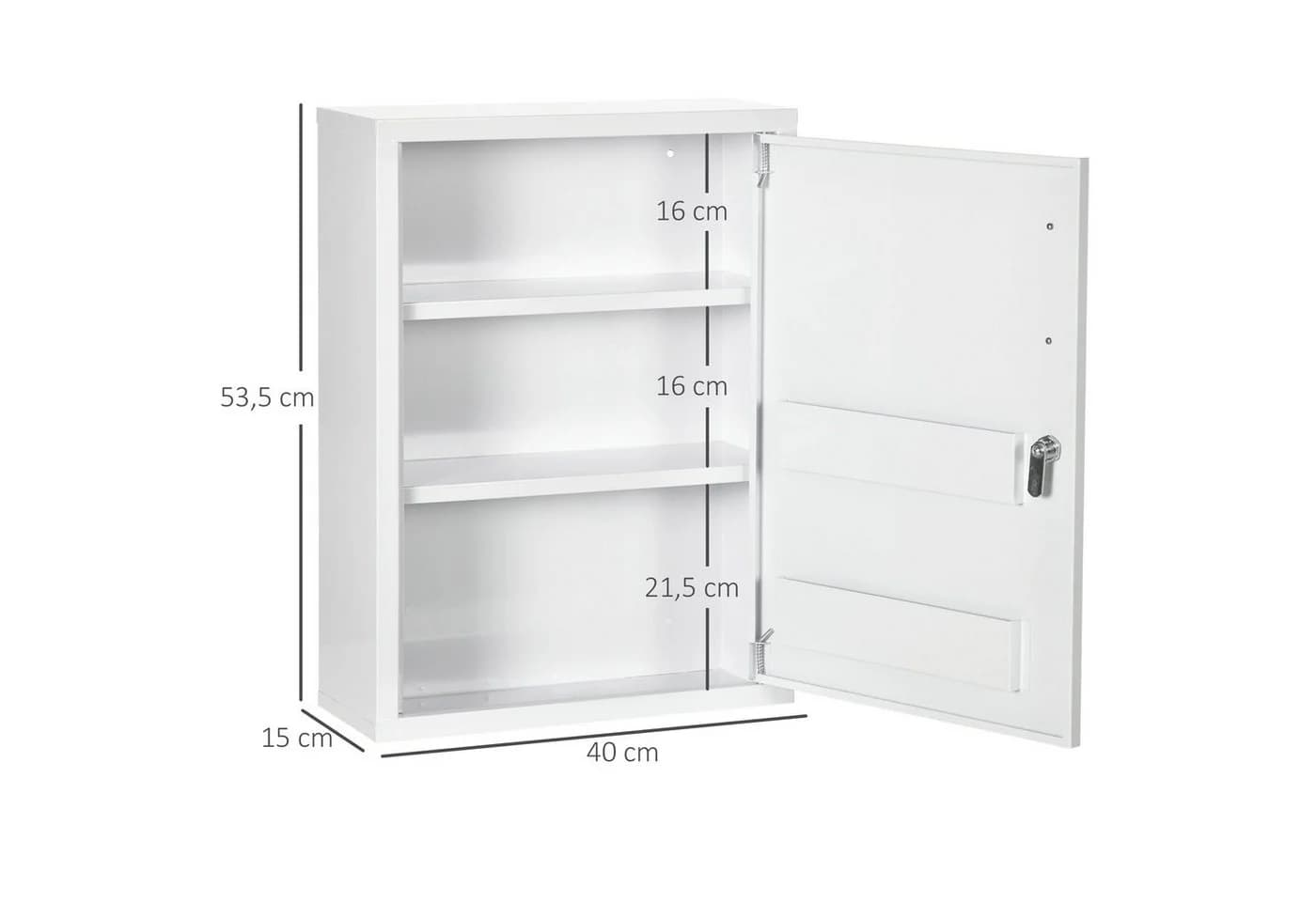 Kleankin Medizinschrank Weiß 3 Fächer 2 Schlüssel - Bild 3