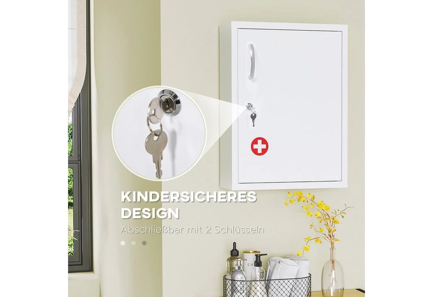 Kleankin Medizinschrank Weiß 3 Fächer 2 Schlüssel - Bild 4