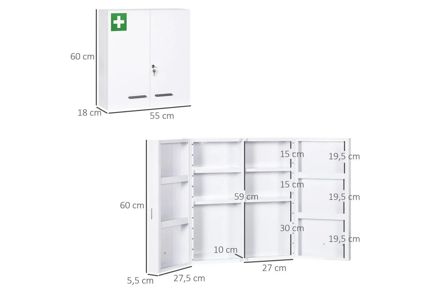 Kleankin Medizinschrank 2-türig Stahl Weiß - Bild 3