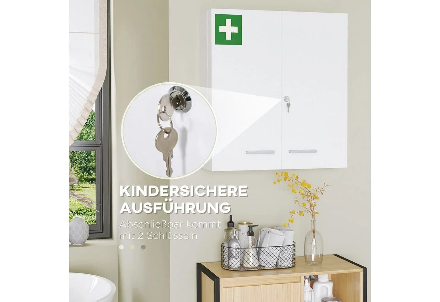 Kleankin Medizinschrank 2-türig Stahl Weiß - Bild 4