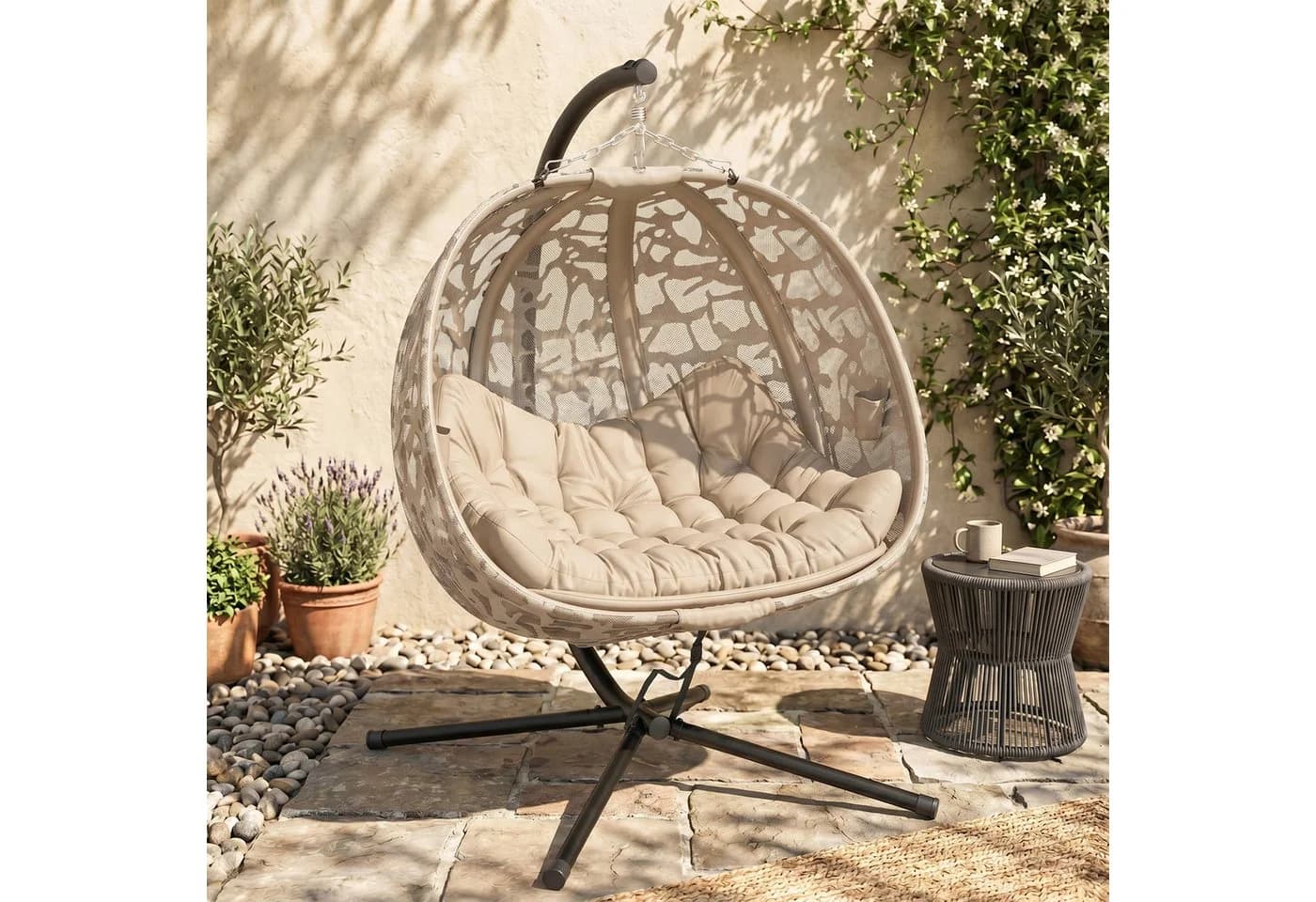 Outsunny Hängesessel mit Kissen Klappbar Sand Schwarz - Bild 2