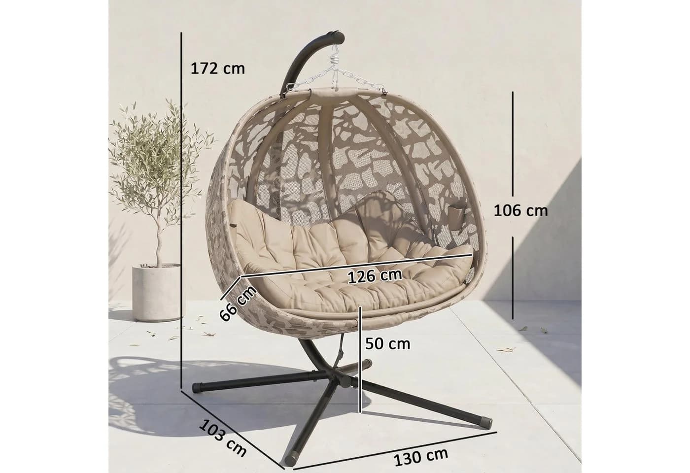 Outsunny Hängesessel mit Kissen Klappbar Sand Schwarz - Bild 3