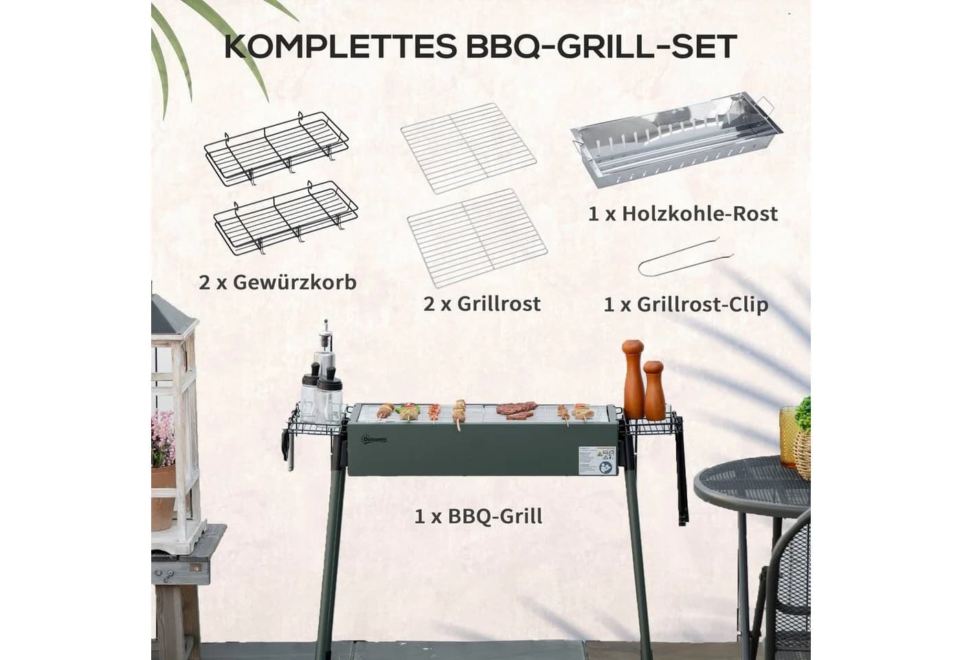 Outsunny Holzkohlegrill Campinggrill Grün mit abnehmbaren Beinen - Bild 4
