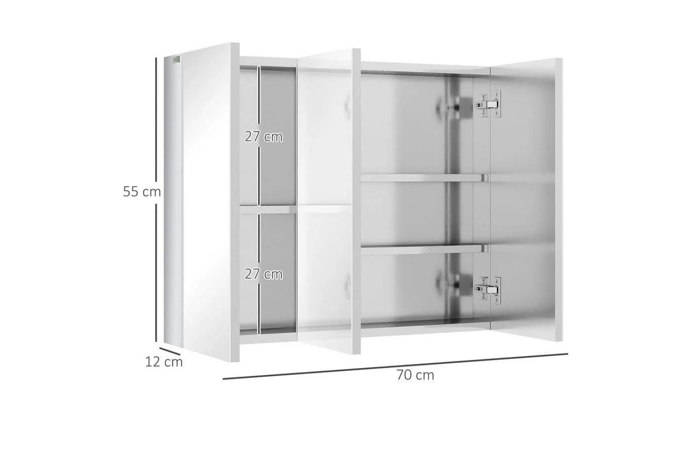 Kleankin Spiegelschrank Silber Edelstahl 3 Glastüren 5 Ablagen - Bild 3