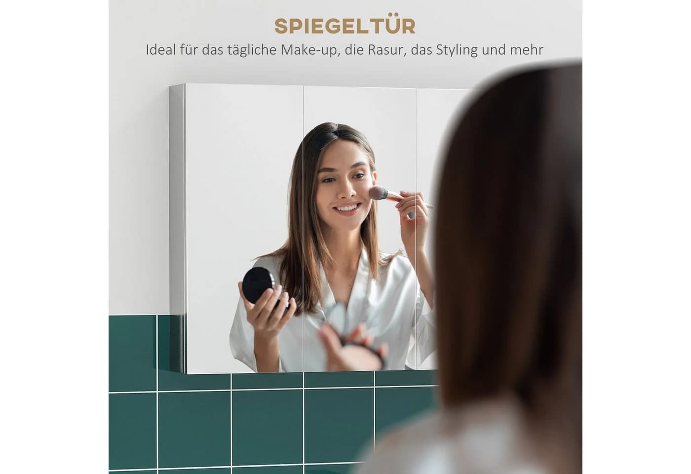 Kleankin Spiegelschrank Silber Edelstahl 3 Glastüren 5 Ablagen - Bild 5