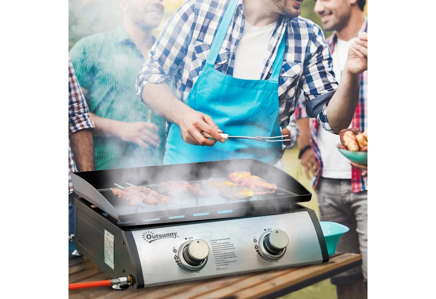 Outsunny Gasgrill Campinggrill mit 2 Brennern Edelstahl Silber