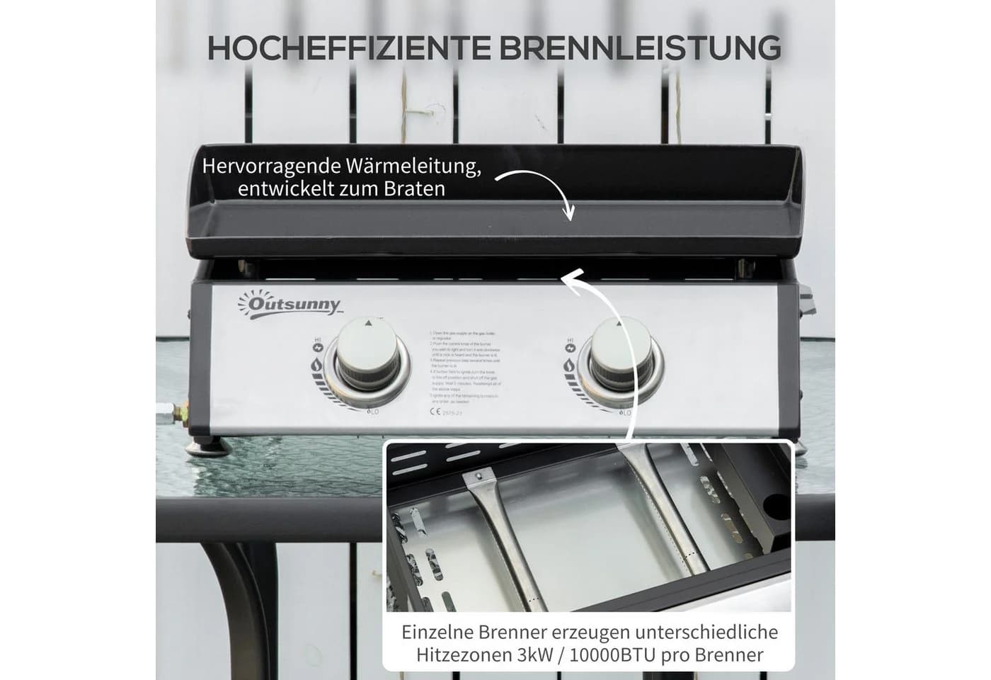 Outsunny Gasgrill Campinggrill mit 2 Brennern Edelstahl Silber - Bild 4