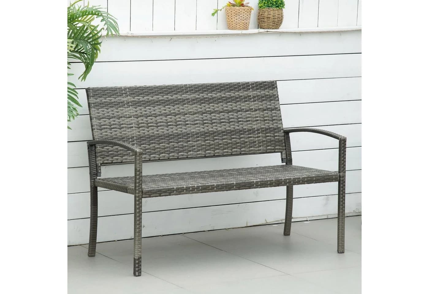 Outsunny Gartenbank Balkonbank Grau Stahlrahmen Polyrattan - Bild 2
