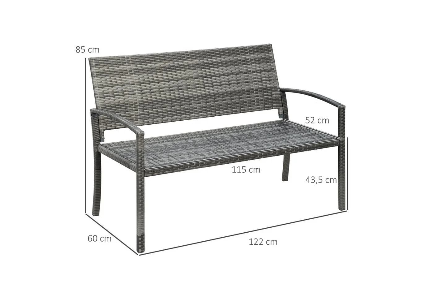 Outsunny Gartenbank Balkonbank Grau Stahlrahmen Polyrattan - Bild 3
