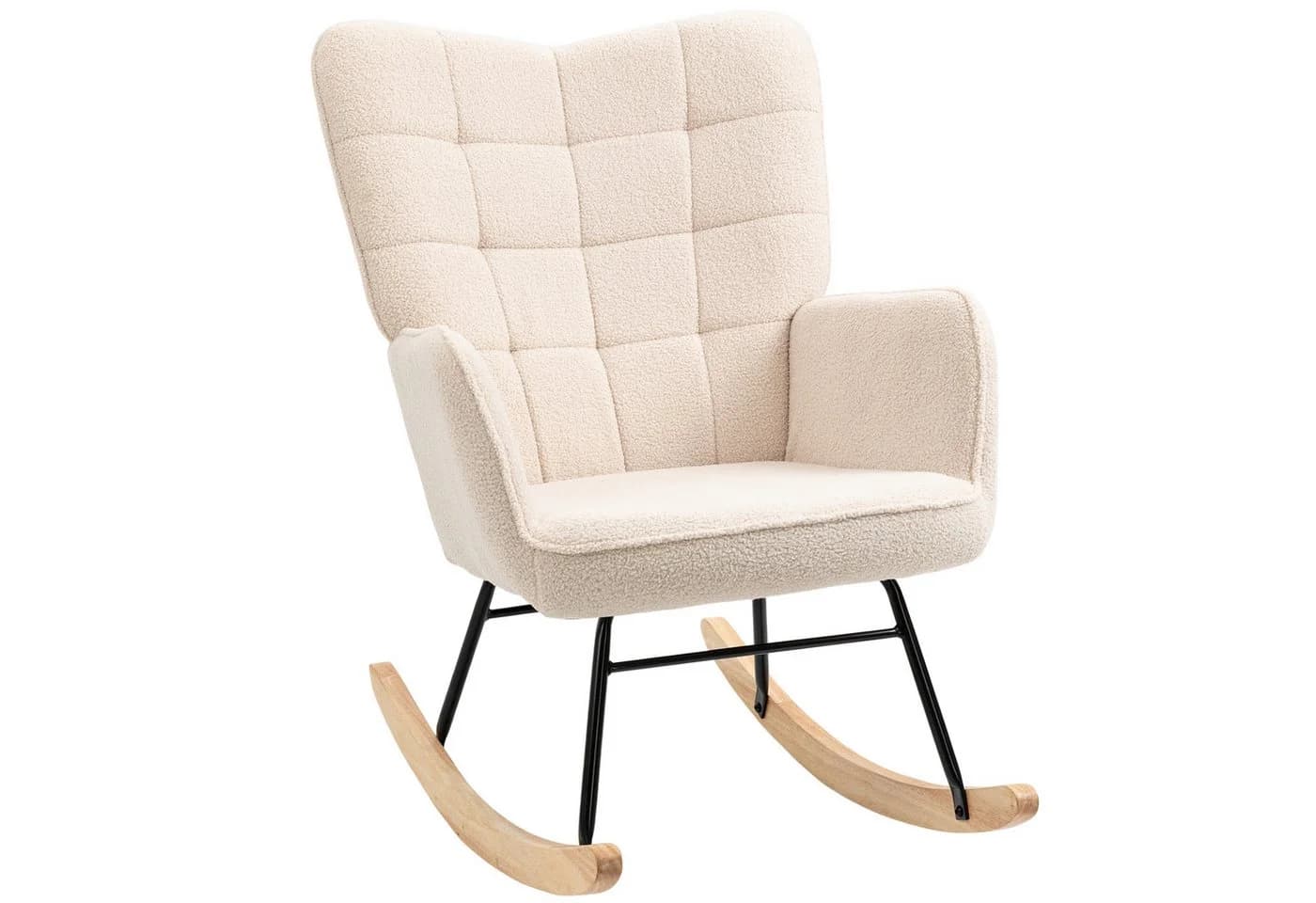 HOMCOM Schaukelstuhl Schwingsessel Beige Buchenholz