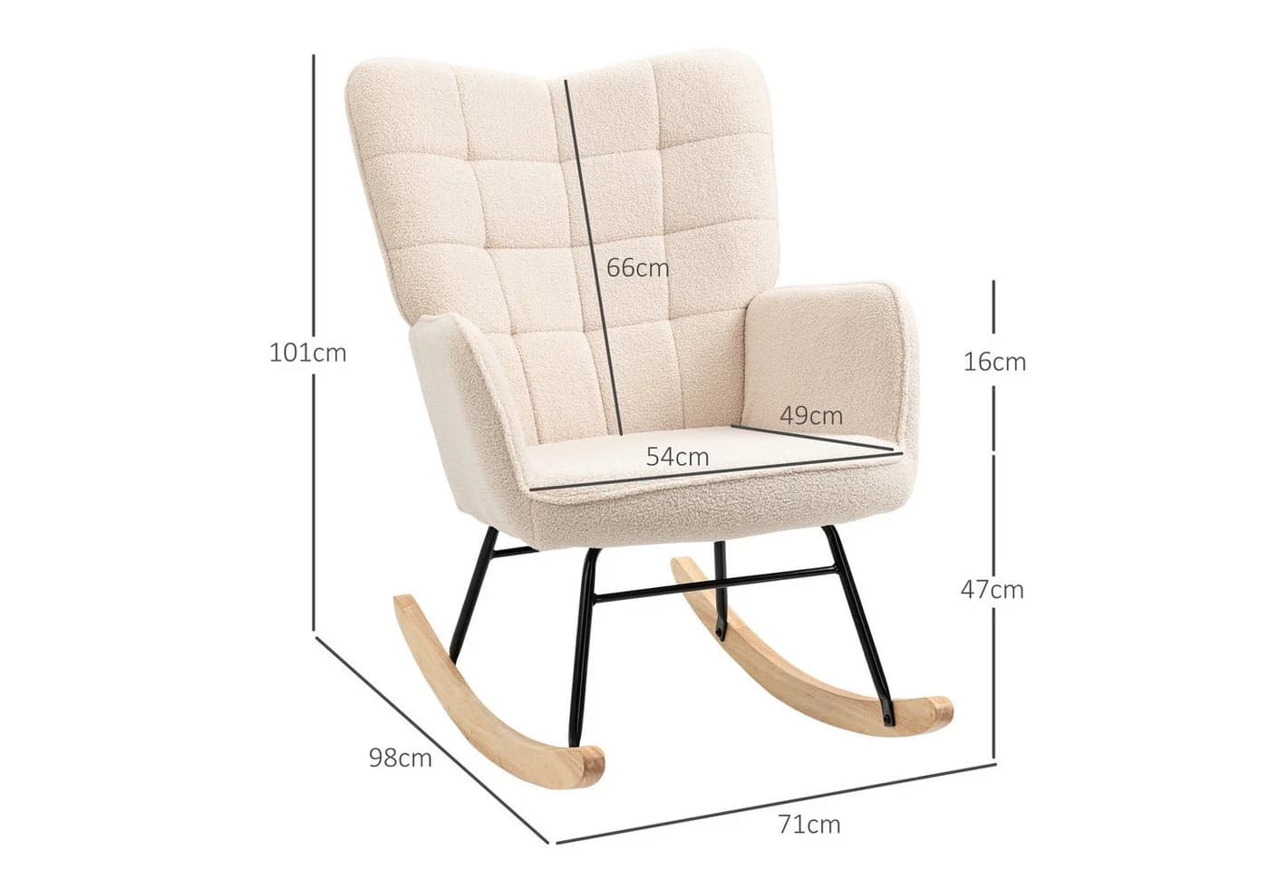 HOMCOM Schaukelstuhl Schwingsessel Beige Buchenholz - Bild 3