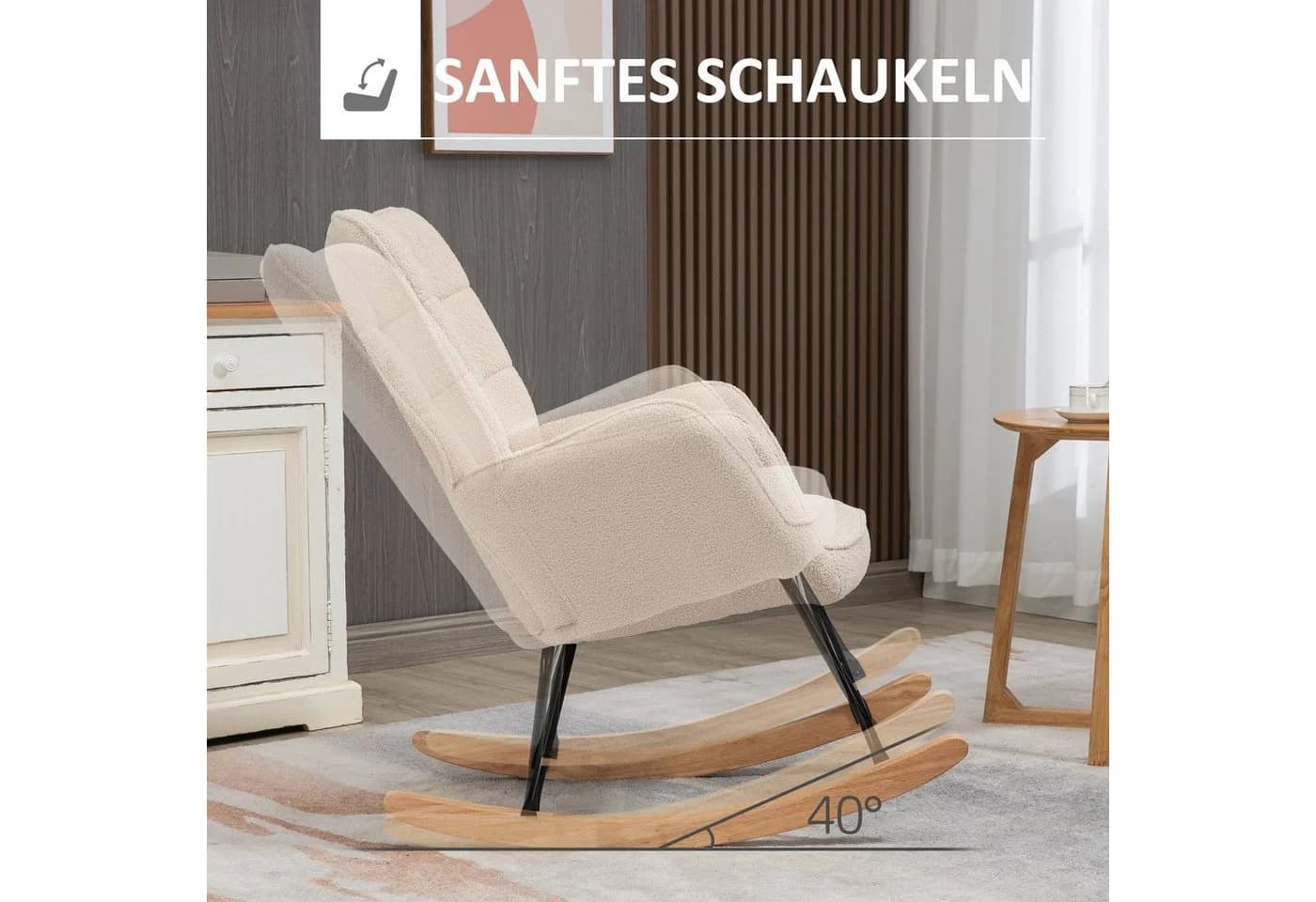 HOMCOM Schaukelstuhl Schwingsessel Beige Buchenholz - Bild 4