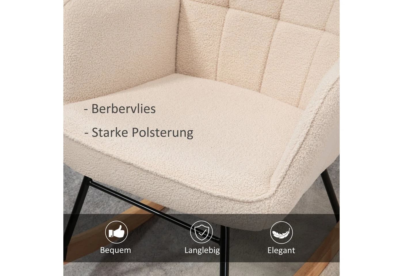 HOMCOM Schaukelstuhl Schwingsessel Beige Buchenholz - Bild 5