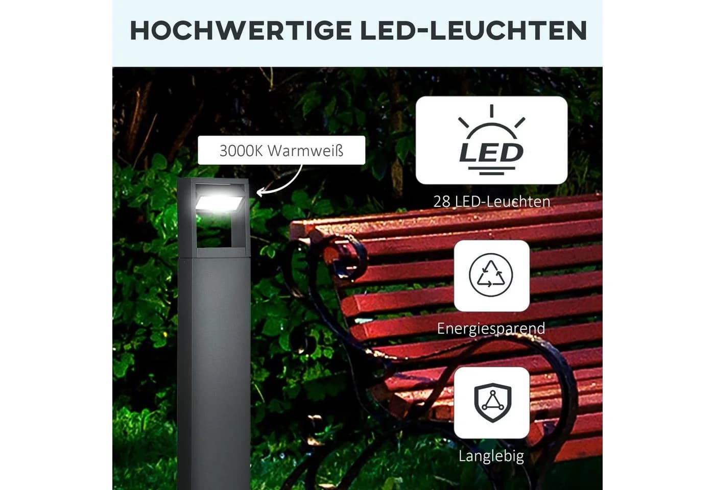 Outsunny LED Gartenleuchte Wegleuchte, Pfostenlicht mit LEDs, wetterbeständig, Dunkelgrau, Verstellbarer Neigungswinkel - Bild 4