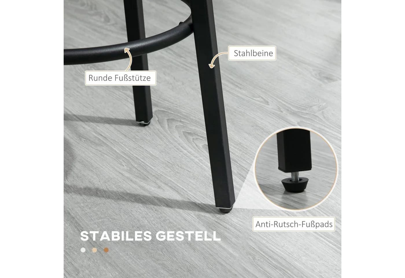 HOMCOM Barhocker Set 2-tlg. mit Fußstütze Braun/Schwarz Industrial Design - Bild 5