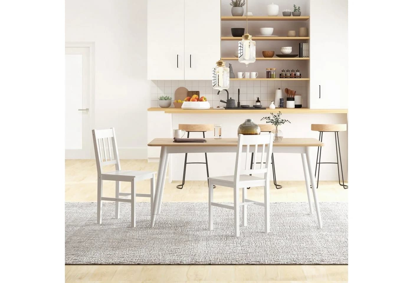 HOMCOM Esszimmerstuhl 2er-Set Weiß Kiefernholz - Bild 2