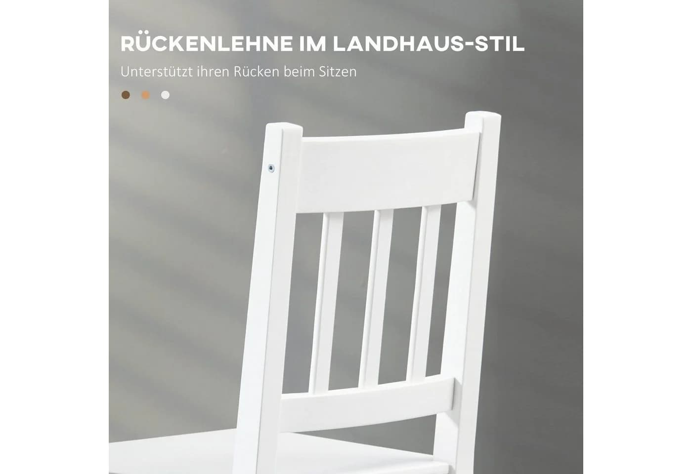 HOMCOM Esszimmerstuhl 2er-Set Weiß Kiefernholz - Bild 5