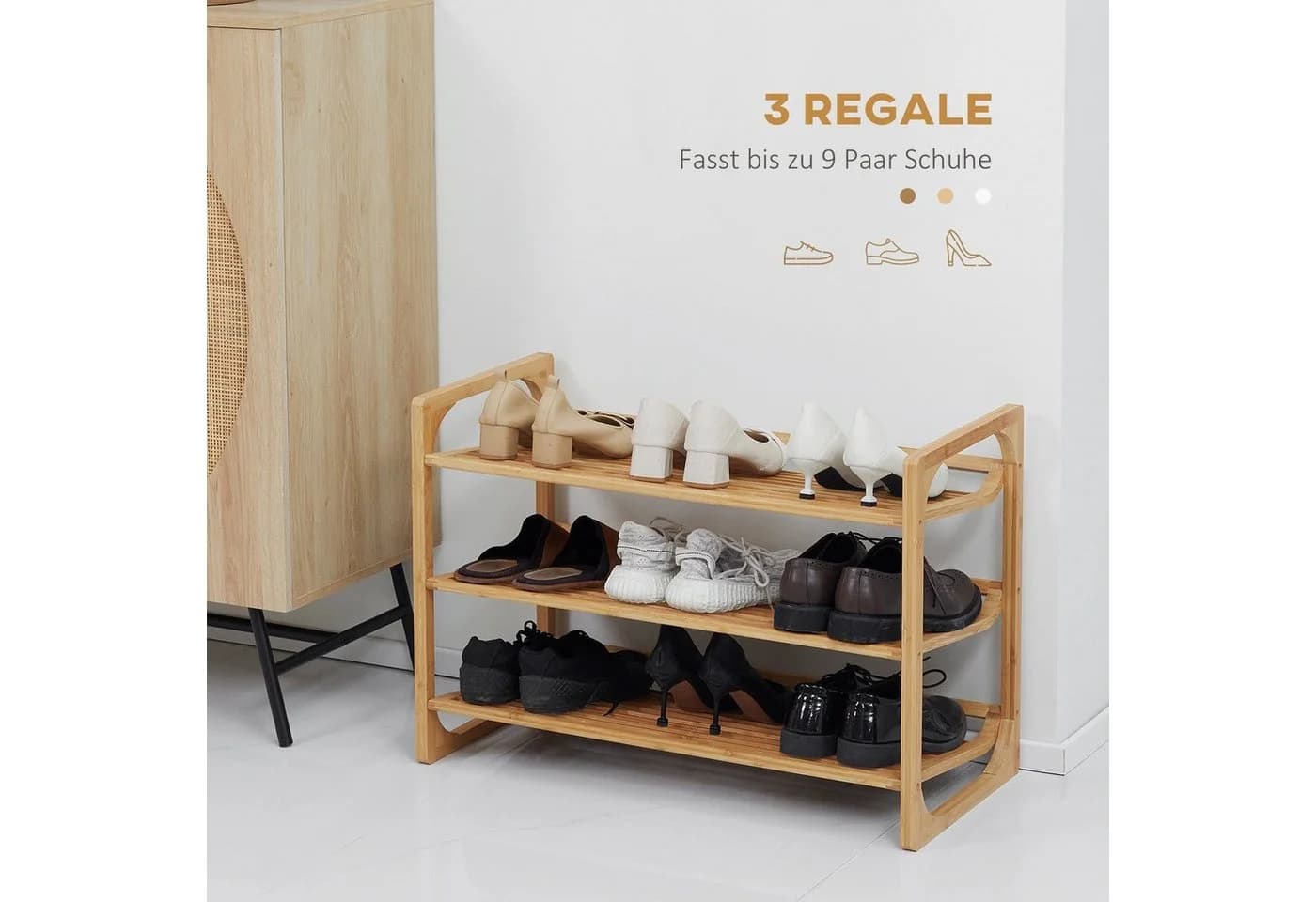 HOMCOM Schuhregal Bambus 9 Paar Schuhablage mit Griff - Bild 4
