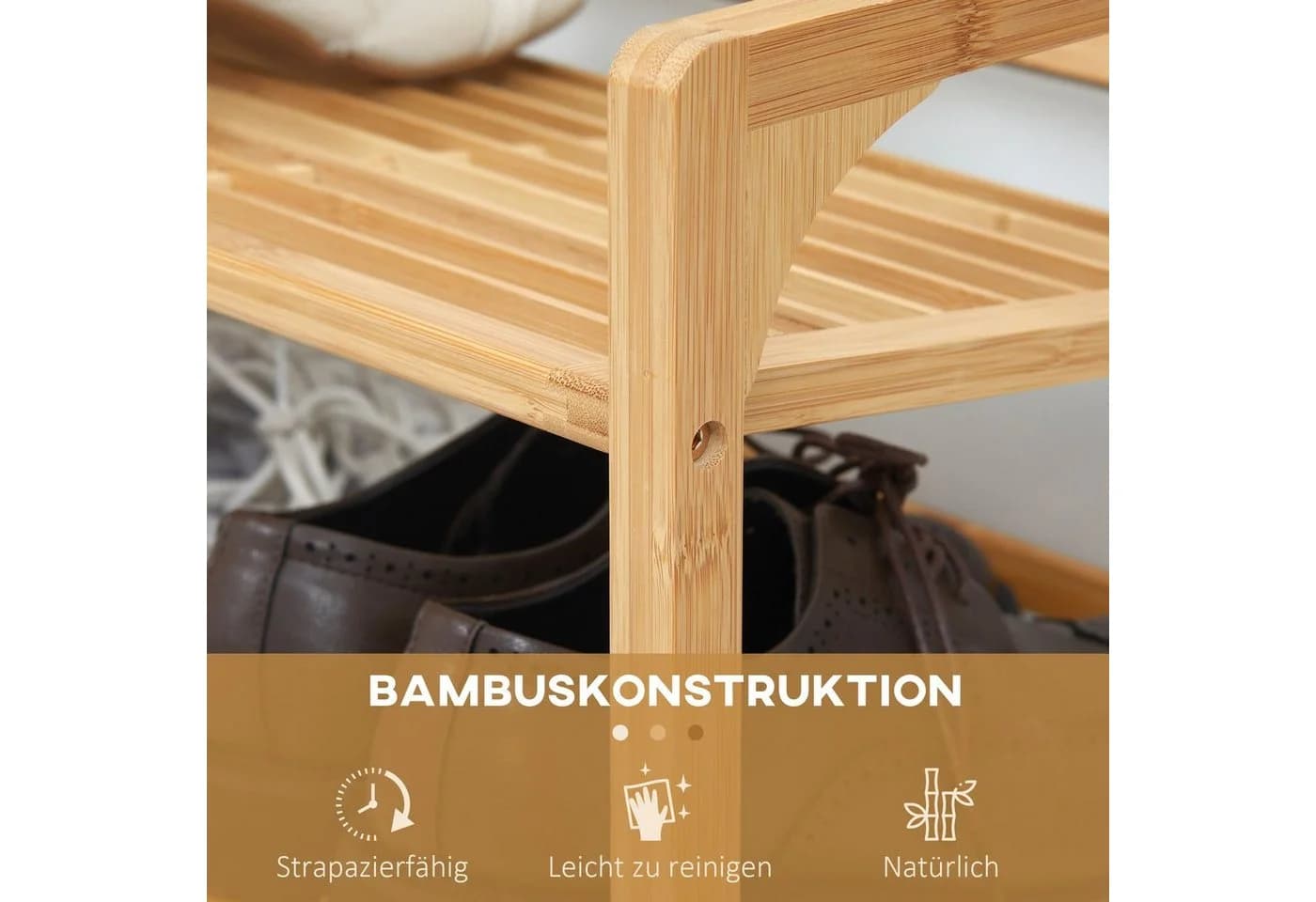 HOMCOM Schuhregal Bambus 9 Paar Schuhablage mit Griff - Bild 5
