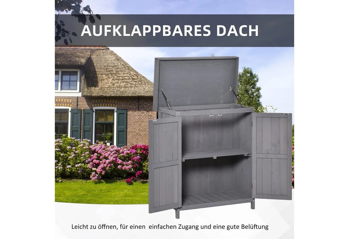 Outsunny Geräteschuppen Grau mit Doppeltür - Bild 5