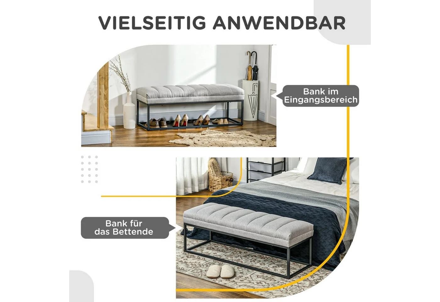 HOMCOM Polsterbank Hellgrau Leinenoptik mit Stahlbeinen - Bild 4