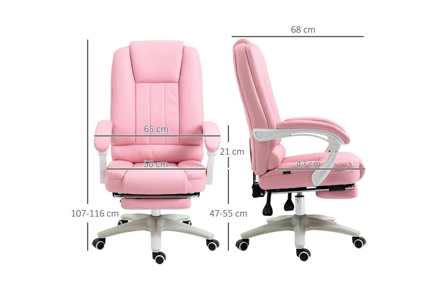 Vinsetto Bürostuhl Rosa mit Fußstütze und Liegefunktion - Bild 3