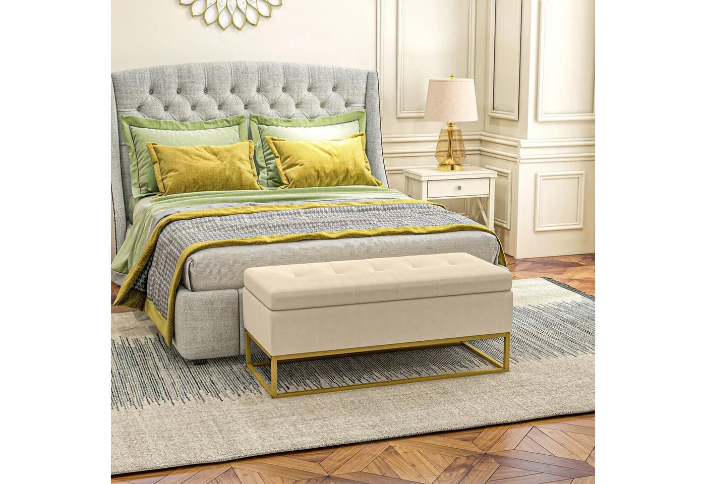 HOMCOM Sitzbank Truhenbank Beige mit Stauraum und Stahlbeine - Bild 2