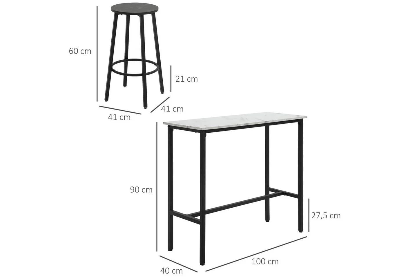 HOMCOM Bartisch mit 2 Barhockern Set Weiß/Schwarz Modern - Bild 3