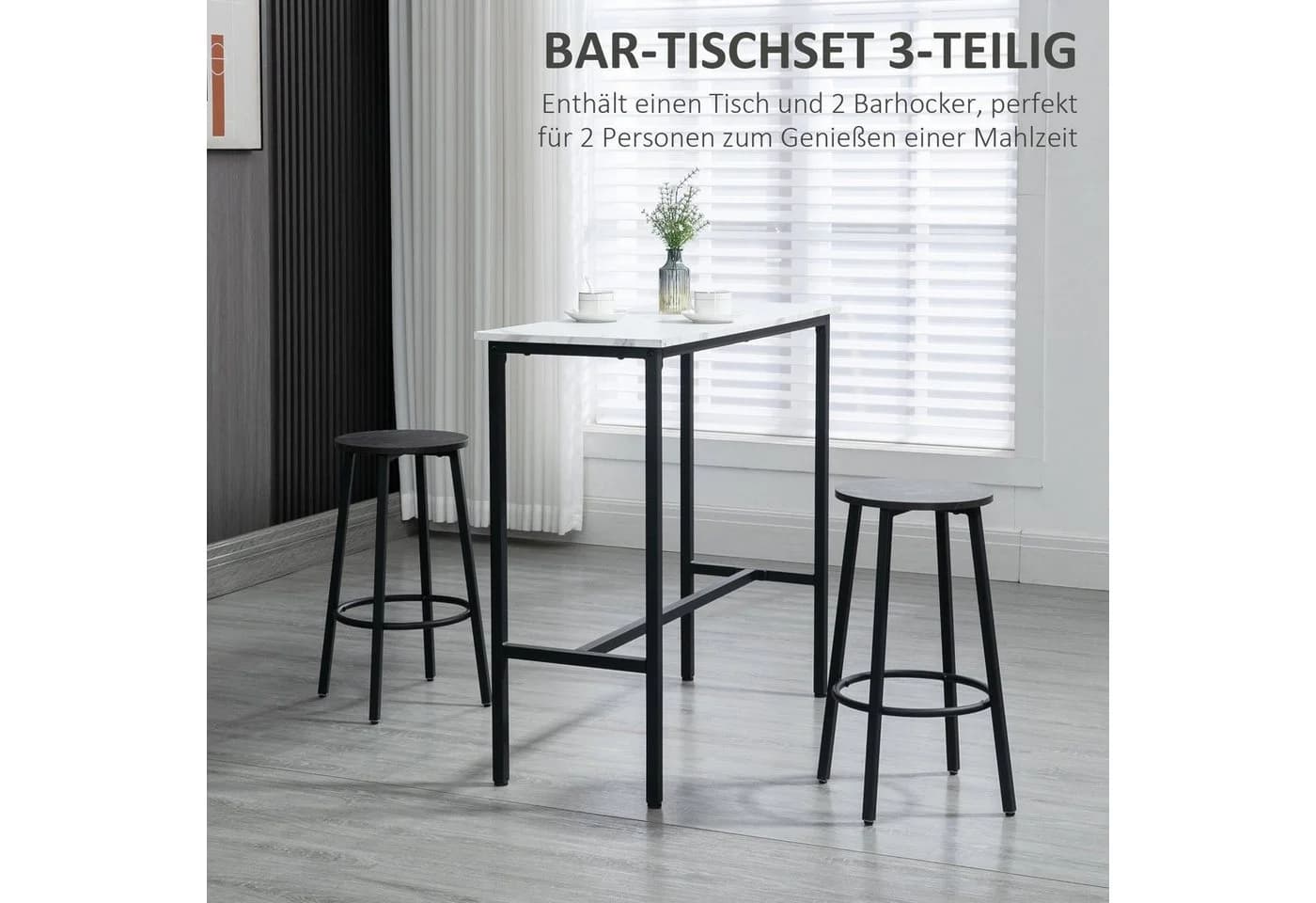 HOMCOM Bartisch mit 2 Barhockern Set Weiß/Schwarz Modern - Bild 4
