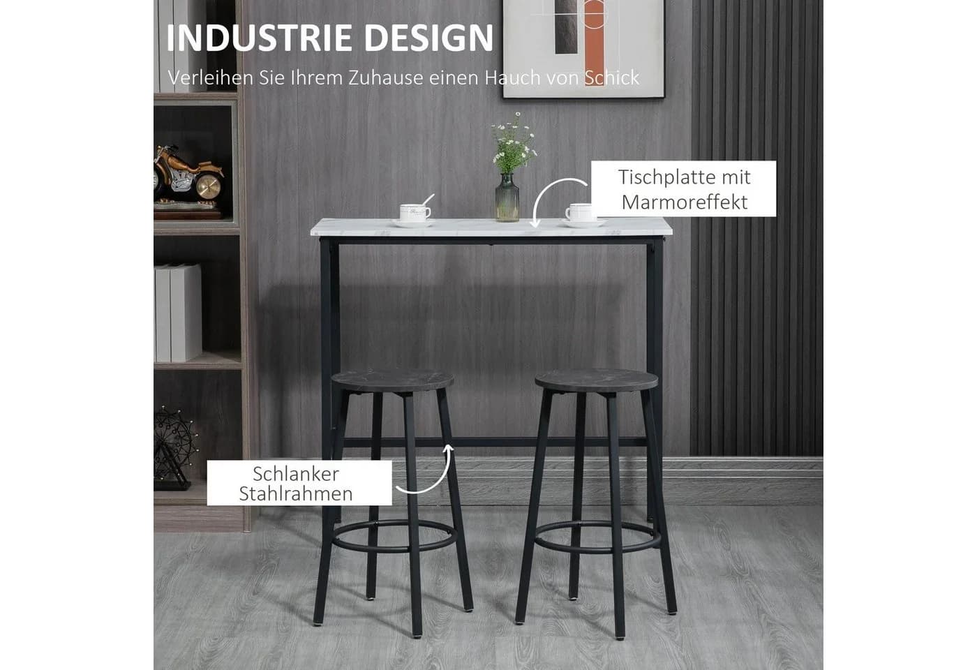 HOMCOM Bartisch mit 2 Barhockern Set Weiß/Schwarz Modern - Bild 5