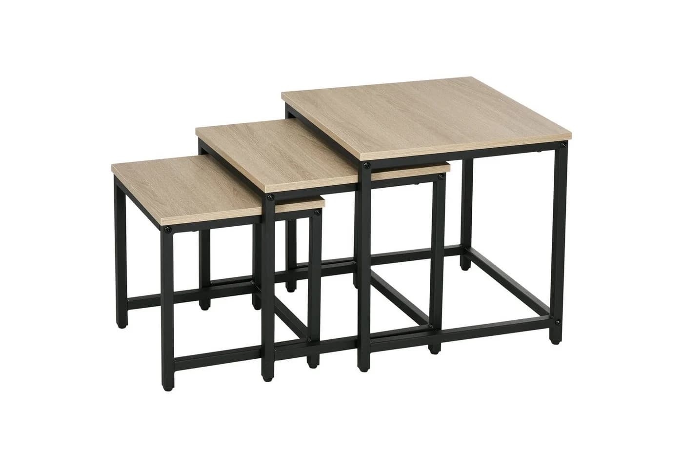 HOMCOM Couchtisch Satztisch 3-tlg. Stahlrahmen Industrial Design