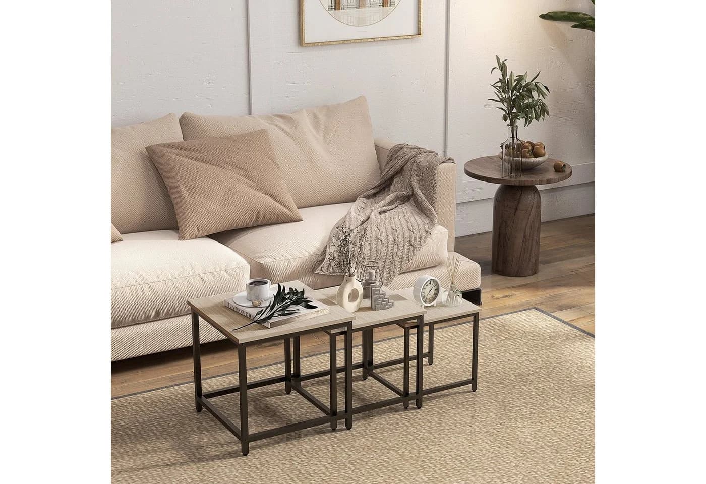 HOMCOM Couchtisch Satztisch 3-tlg. Stahlrahmen Industrial Design - Bild 2