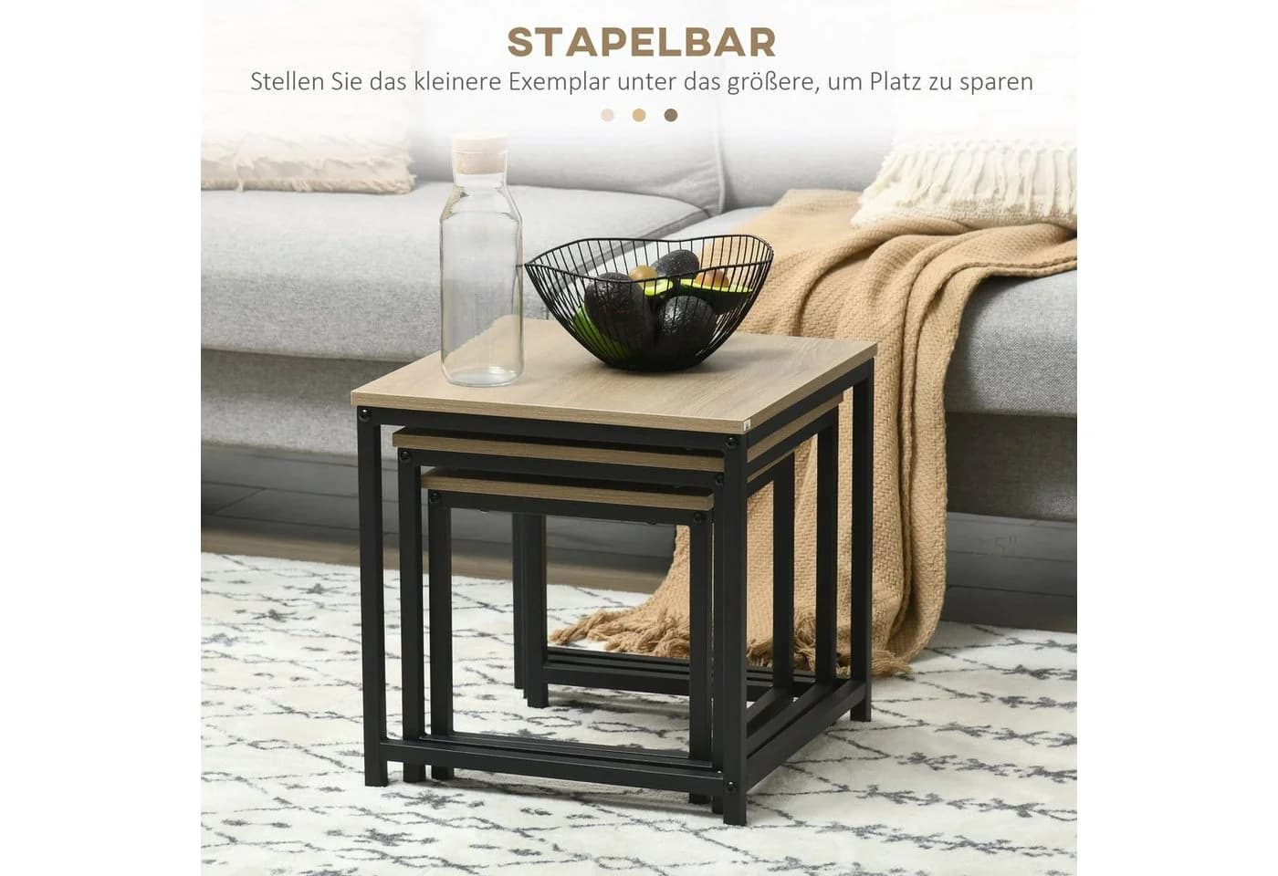 HOMCOM Couchtisch Satztisch 3-tlg. Stahlrahmen Industrial Design - Bild 4