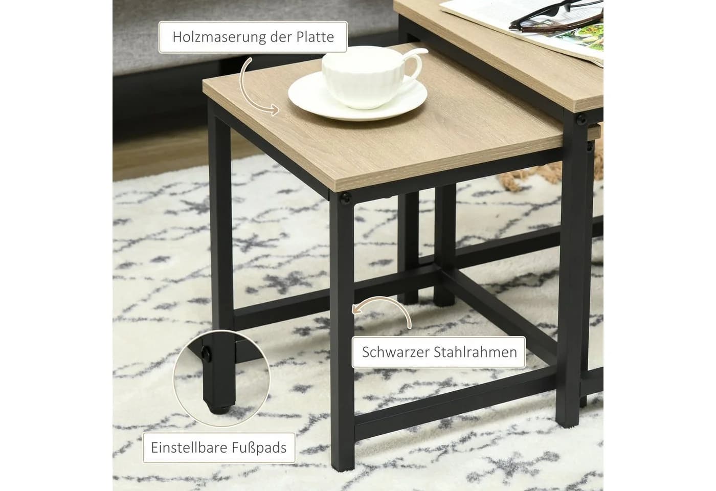 HOMCOM Couchtisch Satztisch 3-tlg. Stahlrahmen Industrial Design - Bild 5
