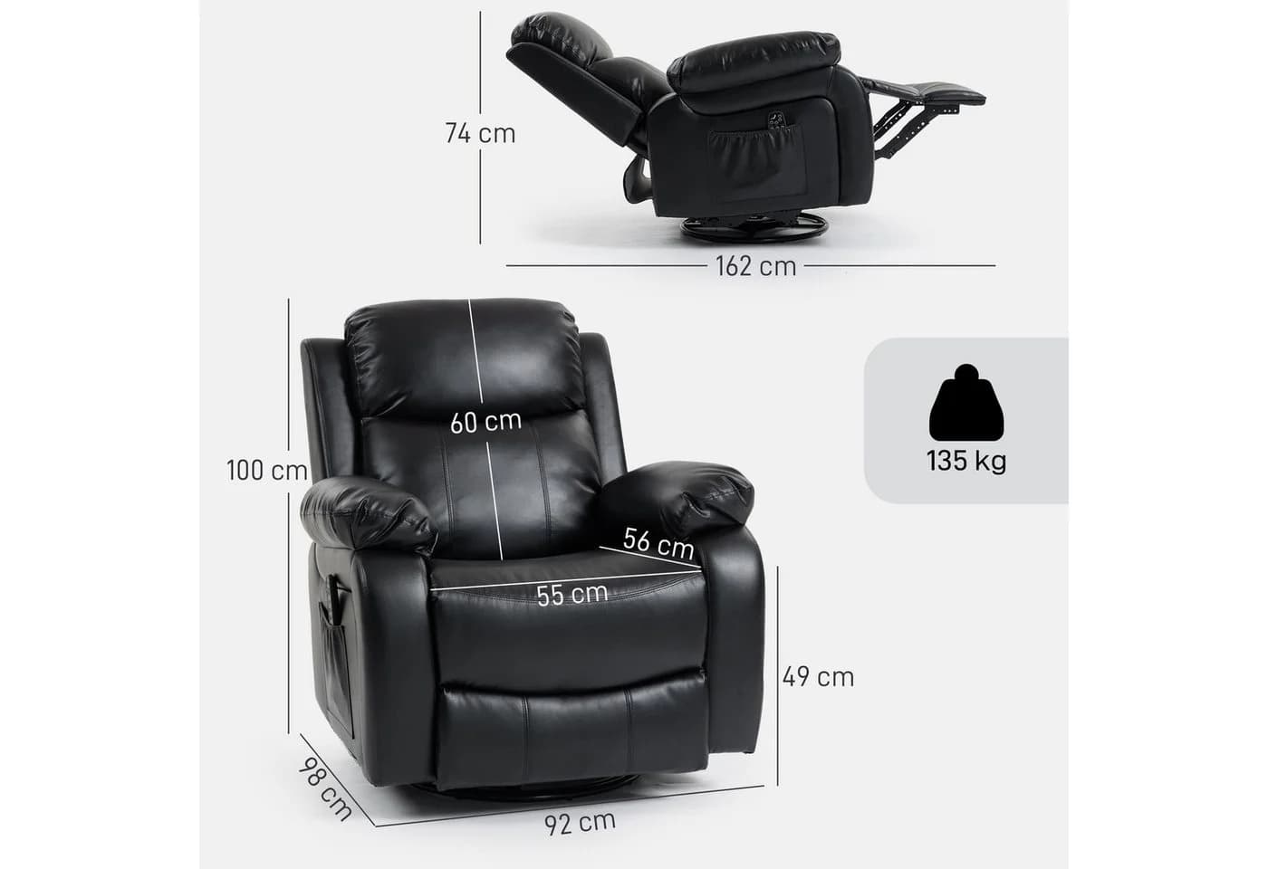 HOMCOM Massagesessel Schwarz 8 Vibrationspunkte Relaxsessel mit Wärmefunktion - Bild 3