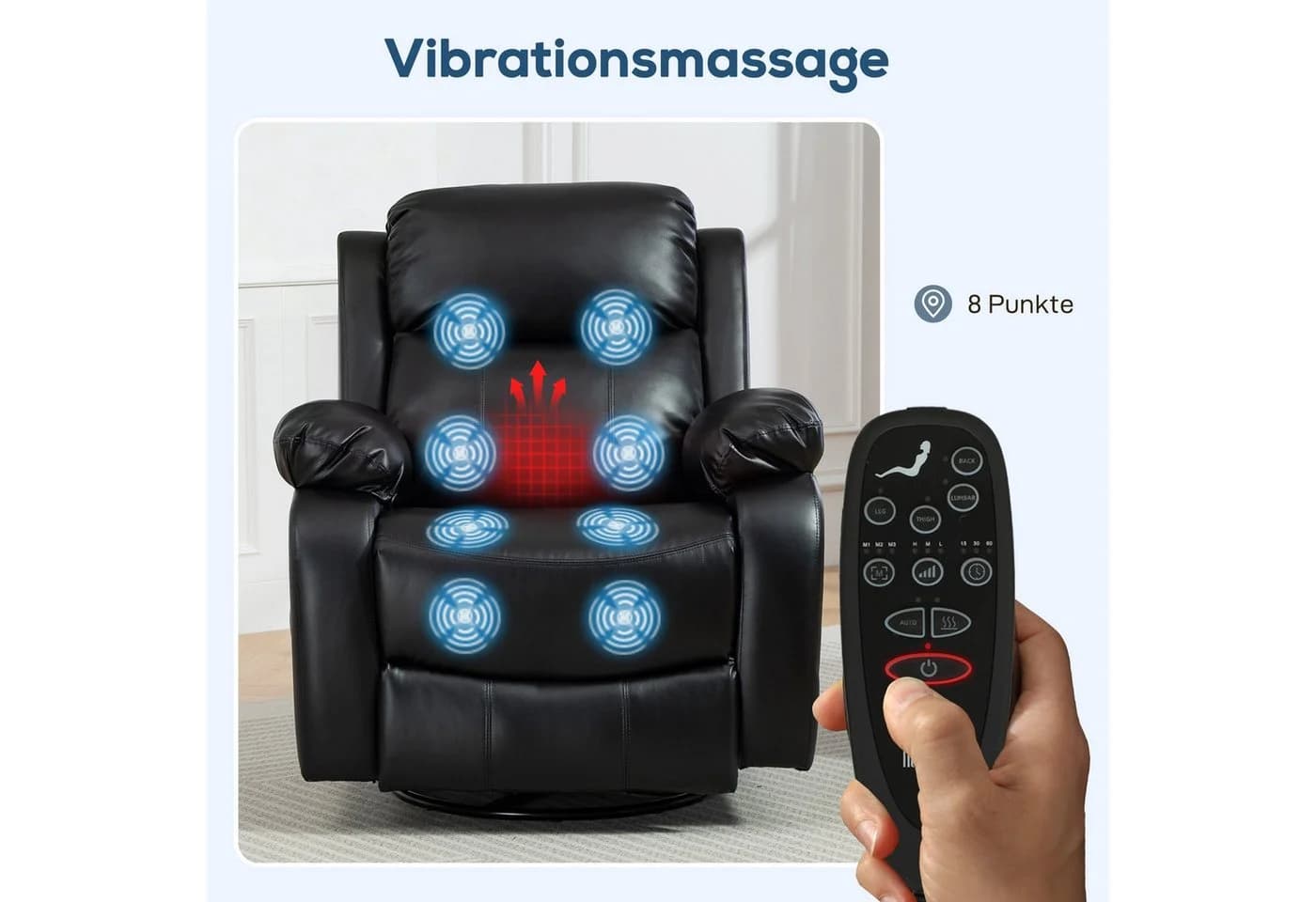 HOMCOM Massagesessel Schwarz 8 Vibrationspunkte Relaxsessel mit Wärmefunktion - Bild 4