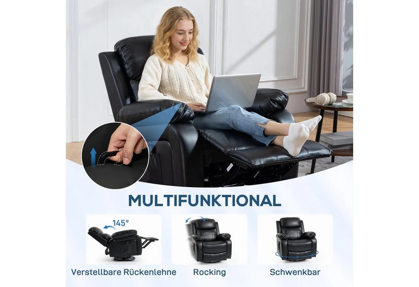 HOMCOM Massagesessel Schwarz 8 Vibrationspunkte Relaxsessel mit Wärmefunktion - Bild 5