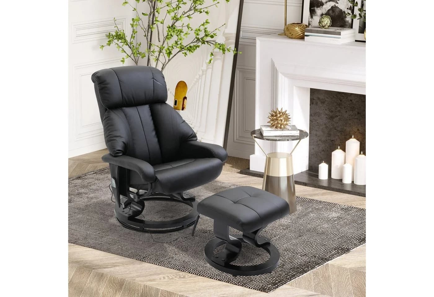 HOMCOM Massagesessel Relaxsessel mit Hocker Schwarz Kunstleder
