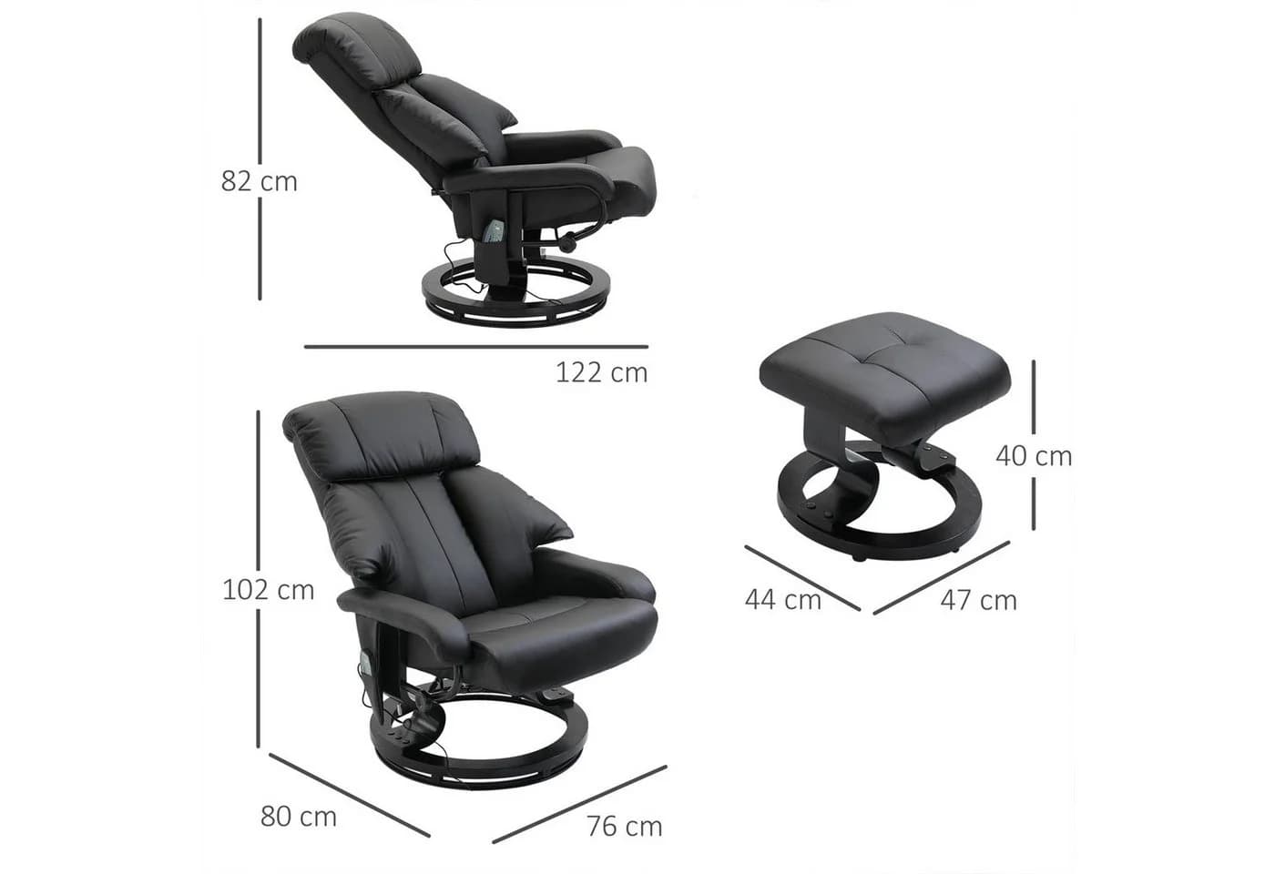 HOMCOM Massagesessel Relaxsessel mit Hocker Schwarz Kunstleder - Bild 3