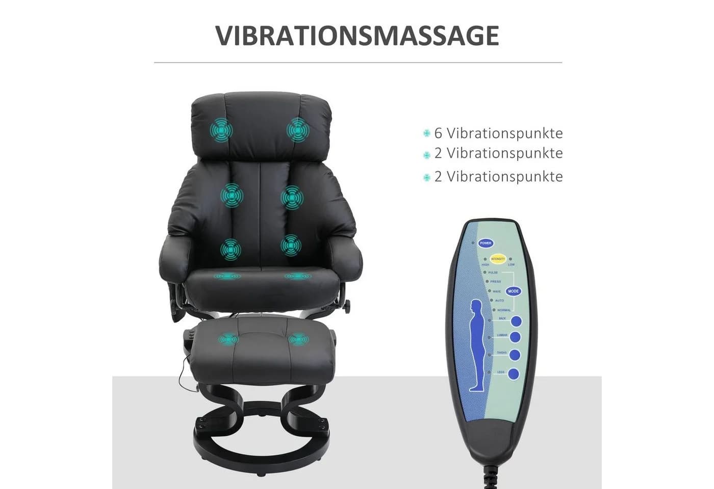HOMCOM Massagesessel Relaxsessel mit Hocker Schwarz Kunstleder - Bild 4