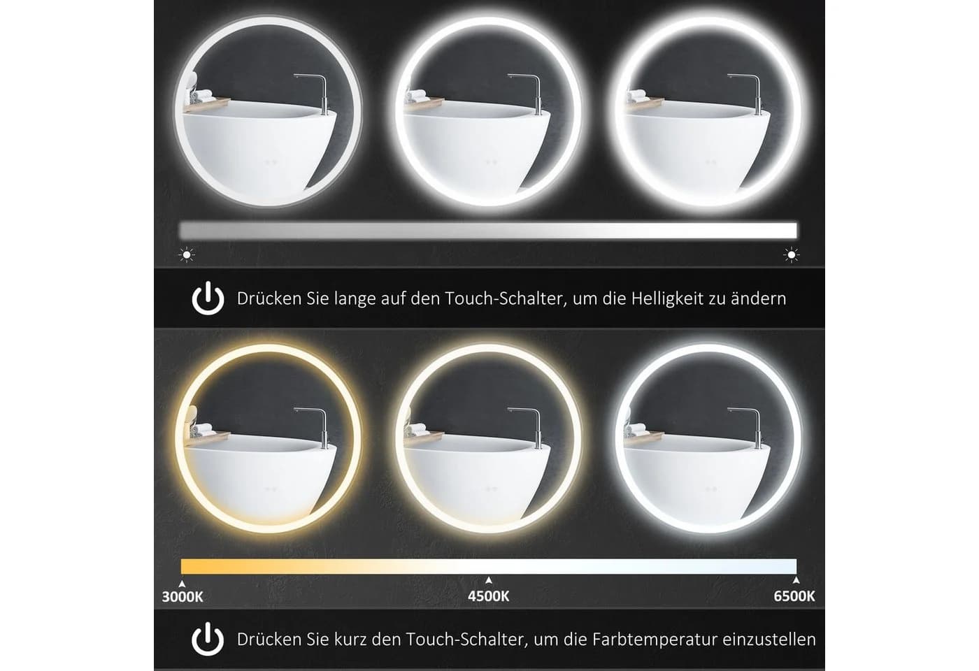 Kleankin LED Badezimmerspiegel 60cm Touch Weiß/Silber - Bild 5