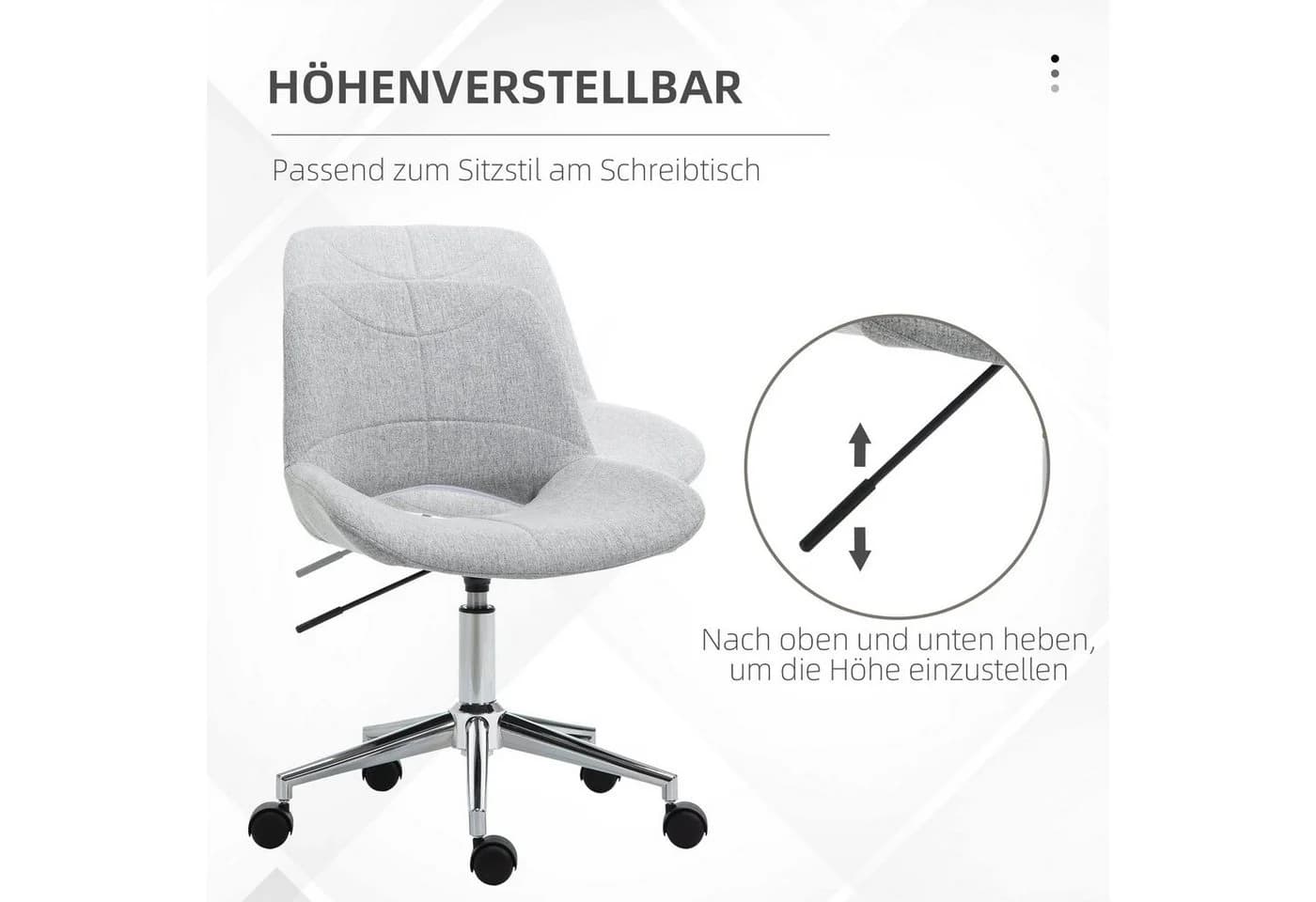 HOMCOM Schreibtischstuhl höhenverstellbarer Drehstuhl, Computerstuhl mit Leinenoptik, Hellgrau - Bild 4