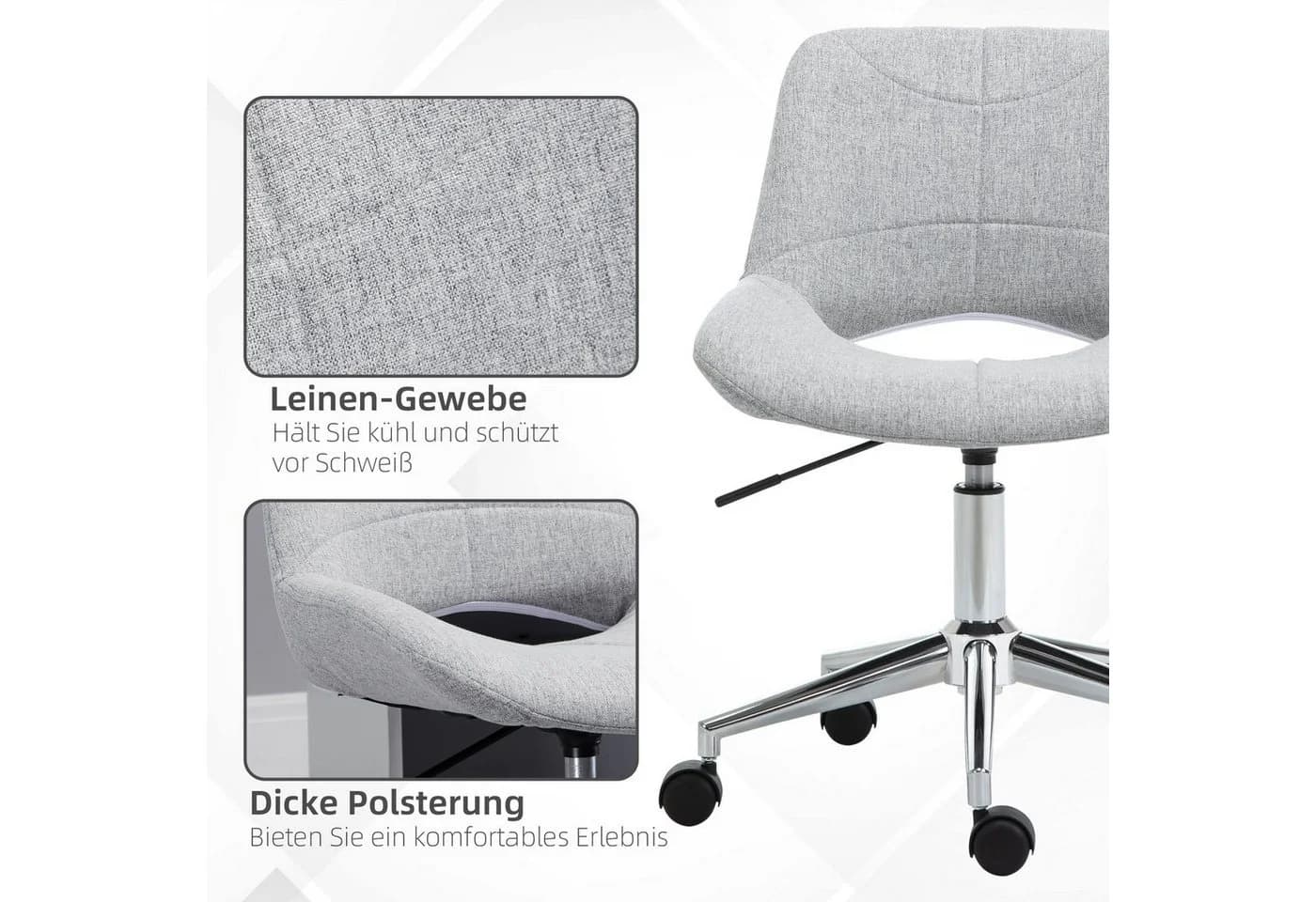 HOMCOM Schreibtischstuhl höhenverstellbarer Drehstuhl, Computerstuhl mit Leinenoptik, Hellgrau - Bild 5