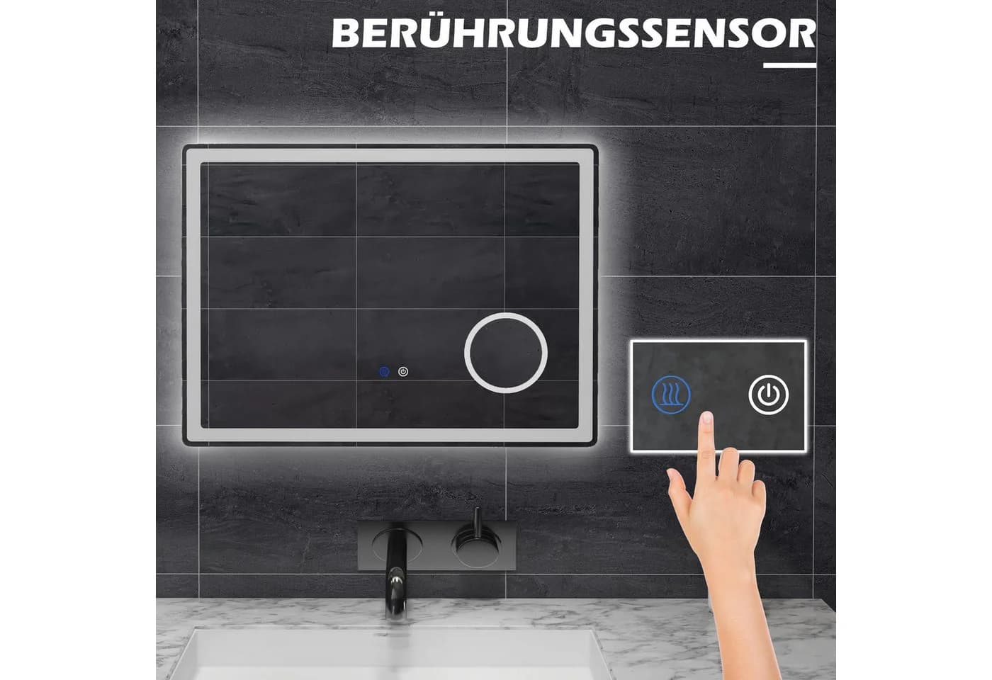Kleankin LED Badezimmerspiegel mit Touch-Funktion und 3x Vergrößerung - Bild 5