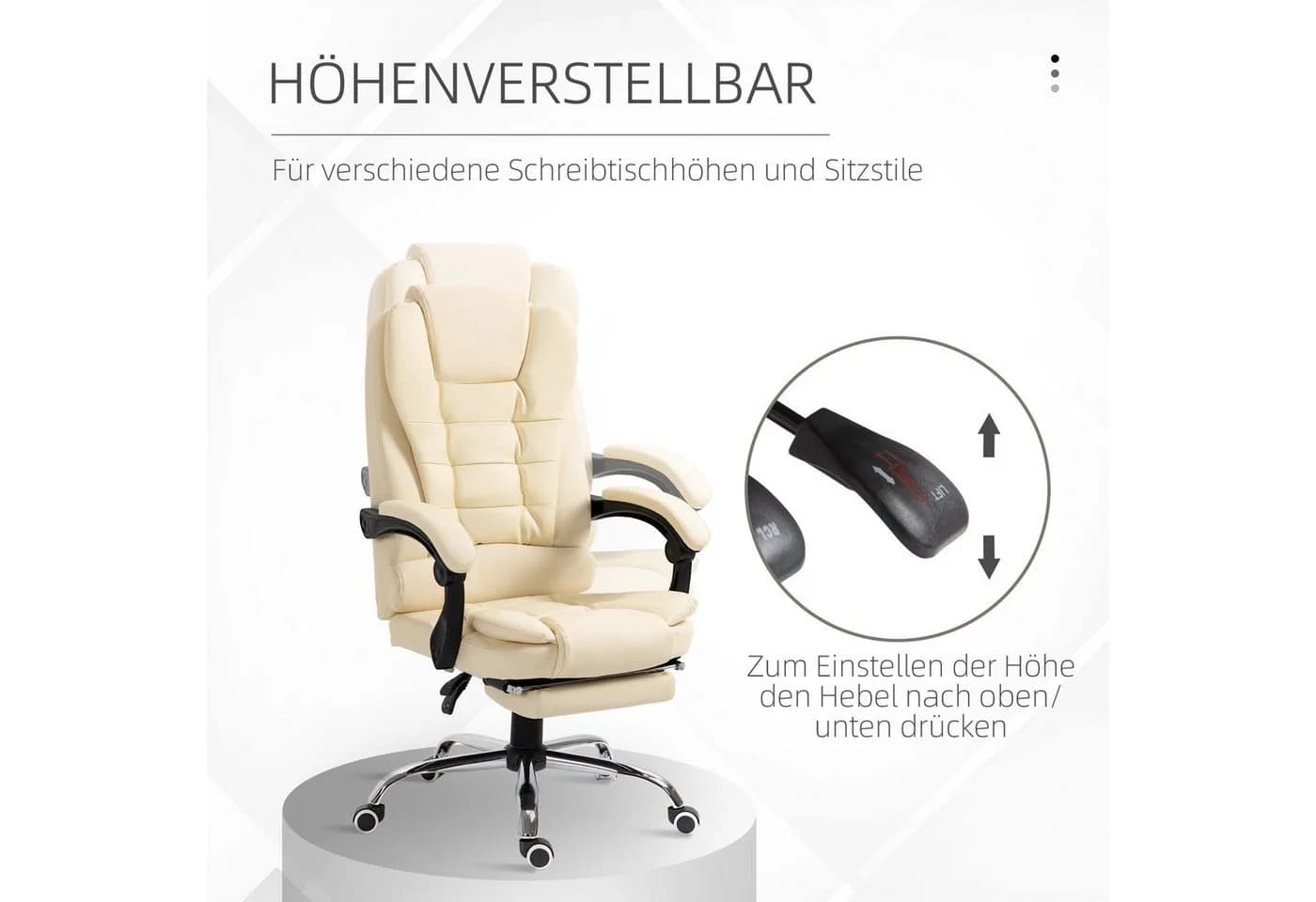 HOMCOM Schreibtischstuhl Cremeweiß mit Fußstütze und Neigefunktion - Bild 4
