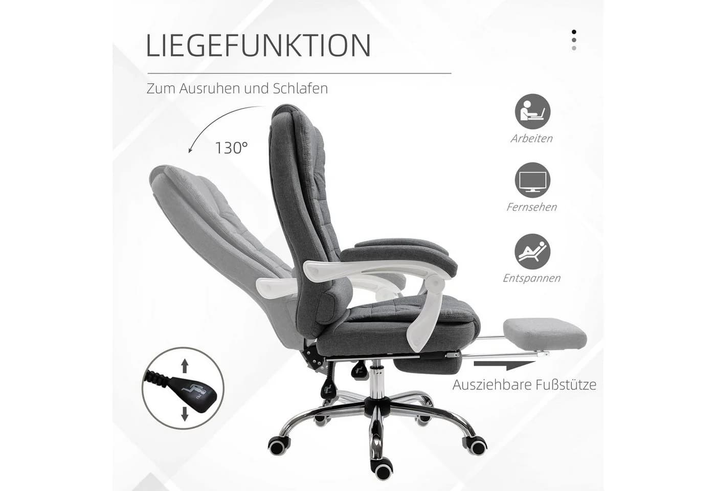 Vinsetto Schreibtischstuhl Grau Höhenverstellbar mit Fußstütze - Bild 5