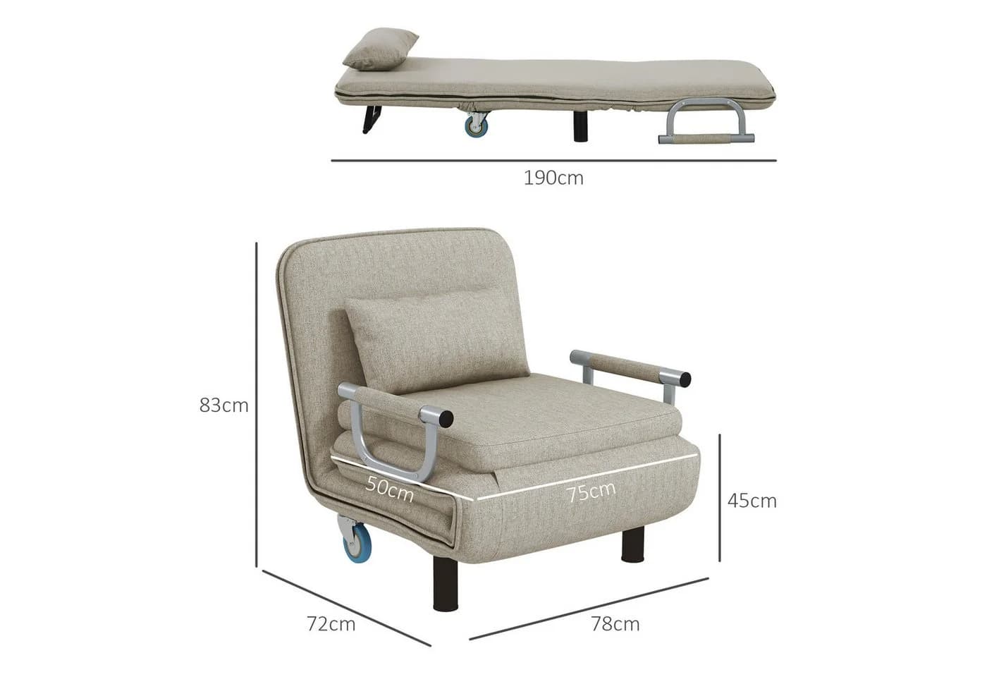 HOMCOM Sessel 3 in 1 mit Bettfunktion Grau - Bild 3