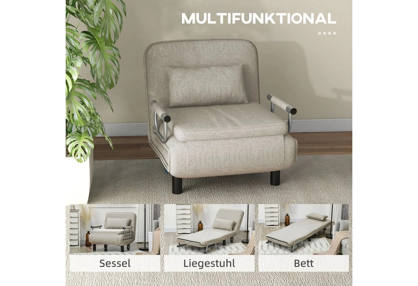 HOMCOM Sessel 3 in 1 mit Bettfunktion Grau - Bild 4