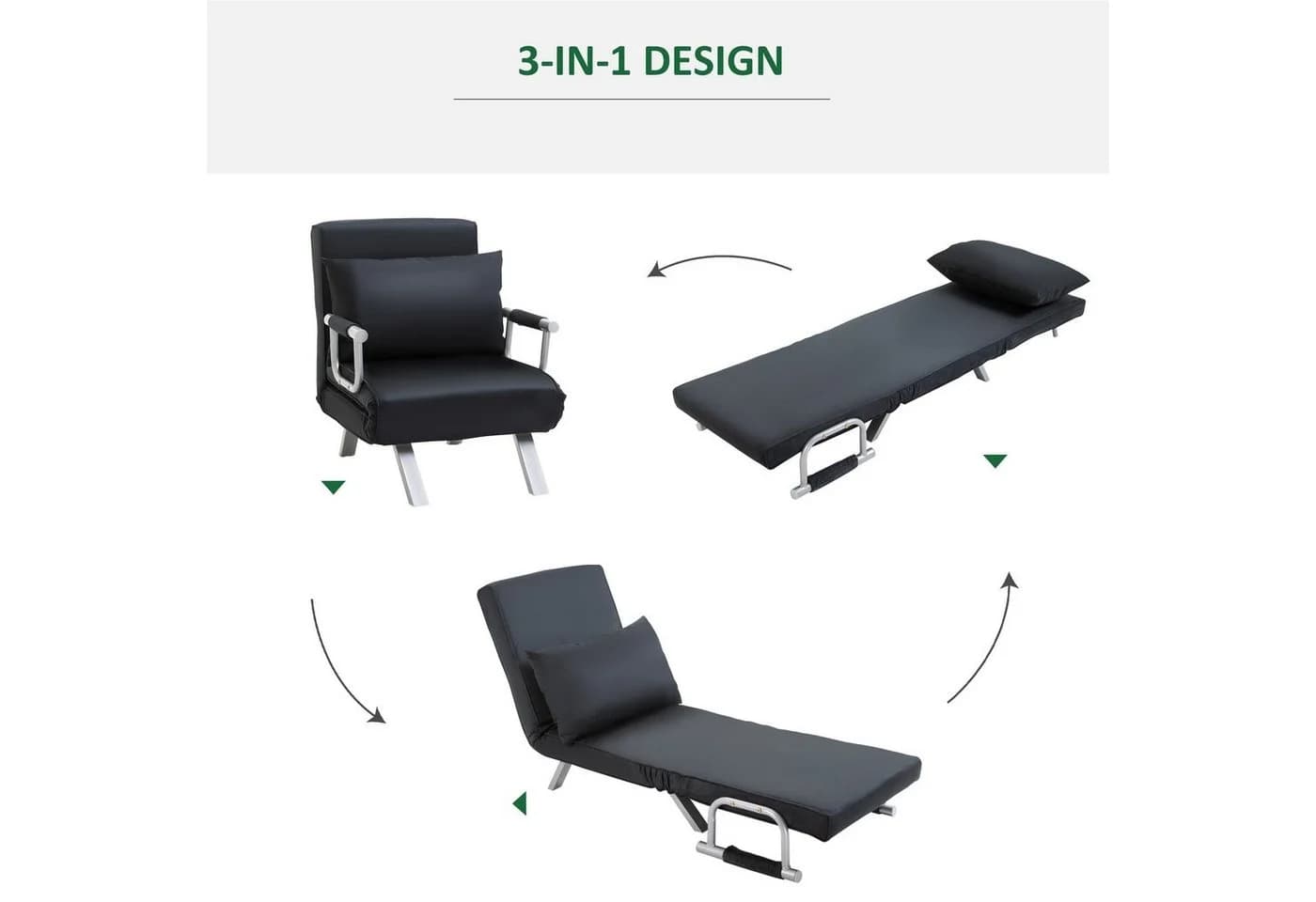 HOMCOM Schlafsessel 2-in-1 Schwarz mit Armlehne - Bild 5